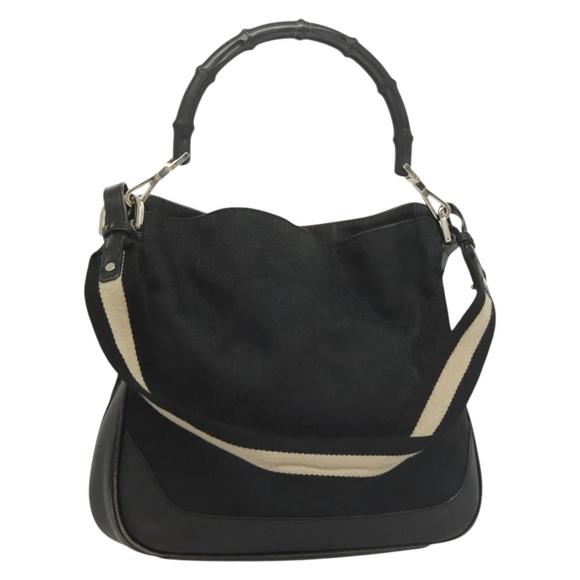 GUCCI GG Canvas Bamboo Hand Bag 2way Black Silver 001 4095 Auth gh297 - Picture 1 of 16